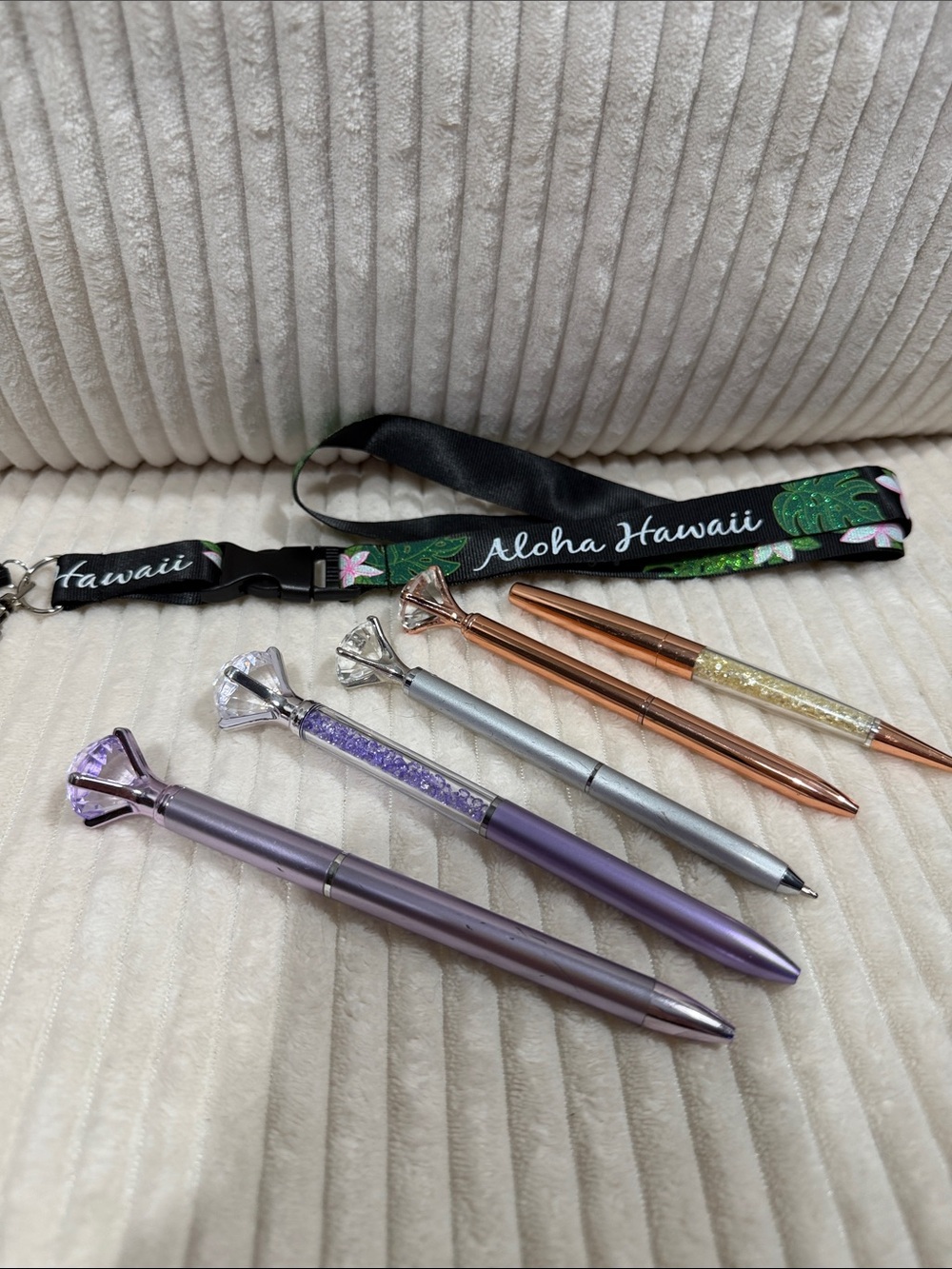 Purple and Rose Gold Decorative Ballpoint Pen Set of five (5) & Hawaii Lanyard
